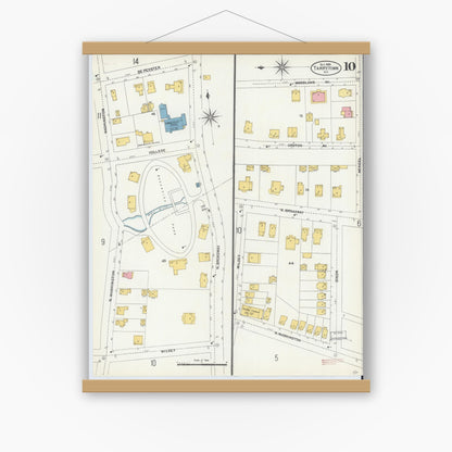 Old map wall art mockup — magnetic wood frame on white wall — Sanborn Fire Insurance Map from Tarrytown, Westchester County, New York (1903), Sheet #0010