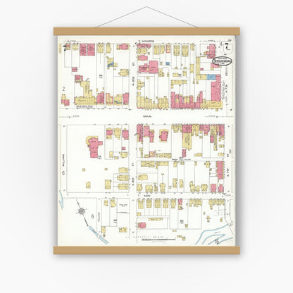 Old map wall art mockup — magnetic wood frame on white wall — Sanborn Fire Insurance Map from Stroudsburg, Monroe County, Pennsylvania (1923), Sheet #0007