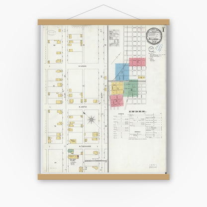 Old map wall art mockup — magnetic wood frame on white wall — Sanborn Fire Insurance Map from Bellwood, Blair County, Pennsylvania (1899) - Complete Map Set