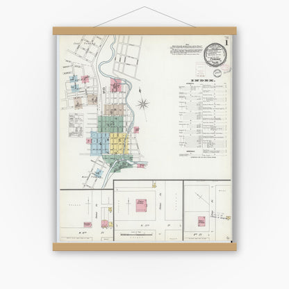 Old map wall art mockup — magnetic wood frame on white wall — Sanborn Fire Insurance Map from Tyrone, Blair County, Pennsylvania (1896) - Complete Map Set