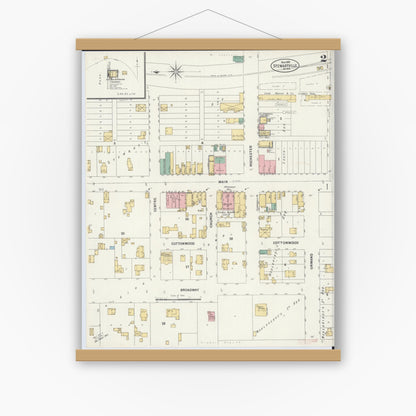 Old map wall art mockup — magnetic wood frame on white wall — Sanborn Fire Insurance Map from Stewartville, Olmsted County, Minnesota (1899), Sheet #0002