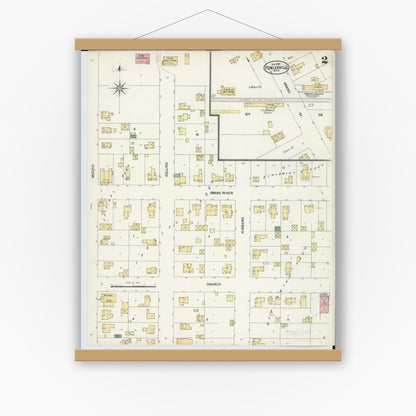 Old map wall art mockup — magnetic wood frame on white wall — Sanborn Fire Insurance Map from Fowlerville, Livingston County, Michigan (1901), Sheet #0002