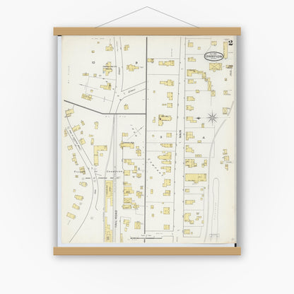 Old map wall art mockup — magnetic wood frame on white wall — Sanborn Fire Insurance Map from Champion, Marquette County, Michigan (1892), Sheet #0002