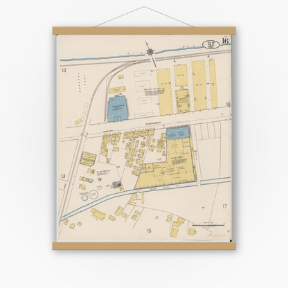 Old map wall art mockup — magnetic wood frame on white wall — Sanborn Fire Insurance Map from Hilo, Hawaii County, Hawaii (1921), Sheet #0016