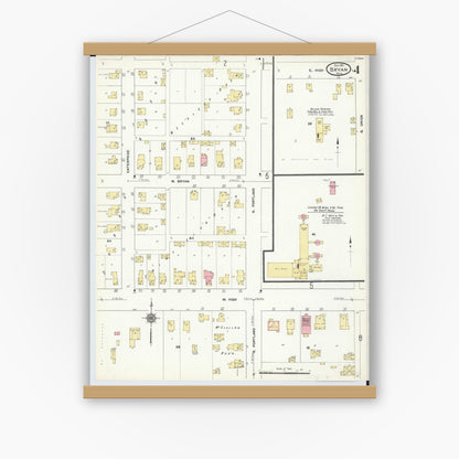 Old map wall art mockup — magnetic wood frame on white wall — Sanborn Fire Insurance Map from Bryan, Williams County, Ohio (1911), Sheet #0004
