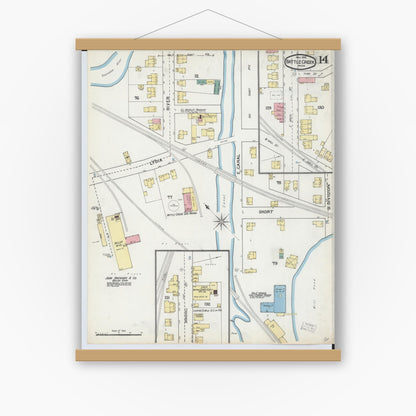 Old map wall art mockup — magnetic wood frame on white wall — Sanborn Fire Insurance Map from Battle Creek, Calhoun County, Michigan (1892), Sheet #0014