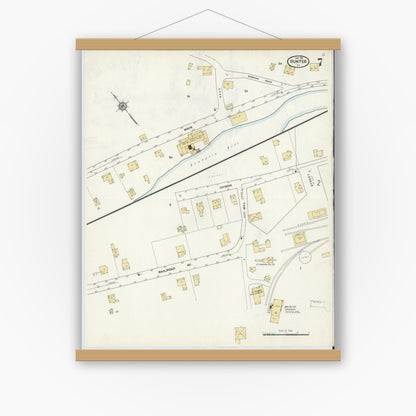 Old map wall art mockup — magnetic wood frame on white wall — Sanborn Fire Insurance Map from Hunter, Greene County, New York (1912), Sheet #0007