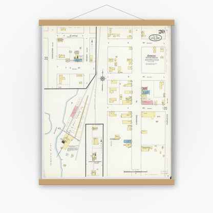 Old map wall art mockup — magnetic wood frame on white wall — Sanborn Fire Insurance Map from Live Oak, Suwanee County, Florida (1912), Sheet #0020