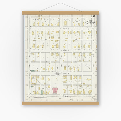 Old map wall art mockup — magnetic wood frame on white wall — Sanborn Fire Insurance Map from Elwood, Madison County, Indiana (1895), Sheet #0006