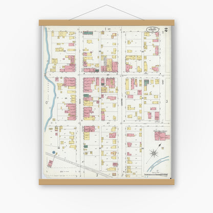 Old map wall art mockup — magnetic wood frame on white wall — Sanborn Fire Insurance Map from Hobart, Lake County, Indiana (1902), Sheet #0002