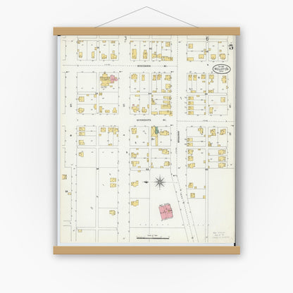 Old map wall art mockup — magnetic wood frame on white wall — Sanborn Fire Insurance Map from Wellston, Jackson County, Ohio (1904), Sheet #0005
