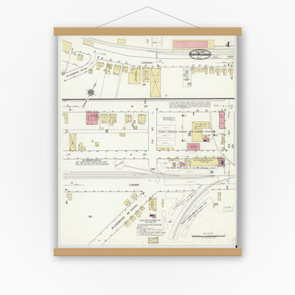 Old map wall art mockup — magnetic wood frame on white wall — Sanborn Fire Insurance Map from North Wilkesboro, Wilkes County, North Carolina (1920), Sheet #0004