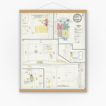 Old map wall art mockup — magnetic wood frame on white wall — Sanborn Fire Insurance Map from Whitewright, Grayson County, Texas (1896), Sheet #0001