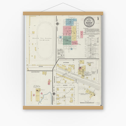 Old map wall art mockup — magnetic wood frame on white wall — Sanborn Fire Insurance Map from Bourbon, Marshall County, Indiana (1910) - Complete Map Set