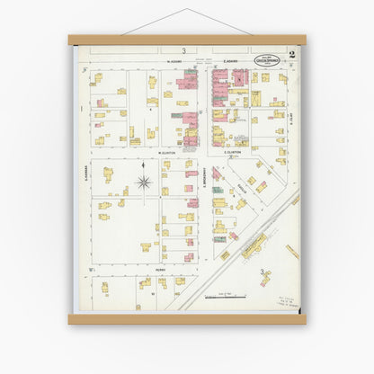 Old map wall art mockup — magnetic wood frame on white wall — Sanborn Fire Insurance Map from Green Springs, Sandusky And Seneca Counties, Ohio (1899), Sheet #0002