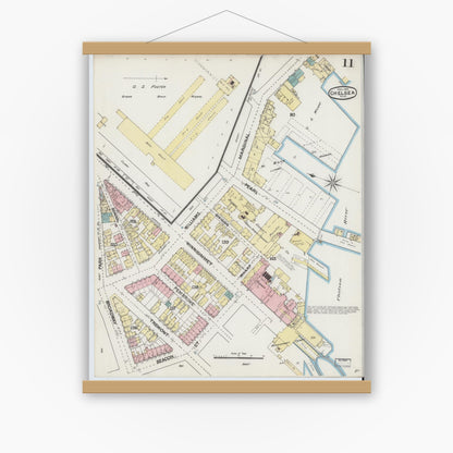 Old map wall art mockup — magnetic wood frame on white wall — Sanborn Fire Insurance Map from Chelsea, Suffolk County, Massachusetts (1889), Sheet #0011