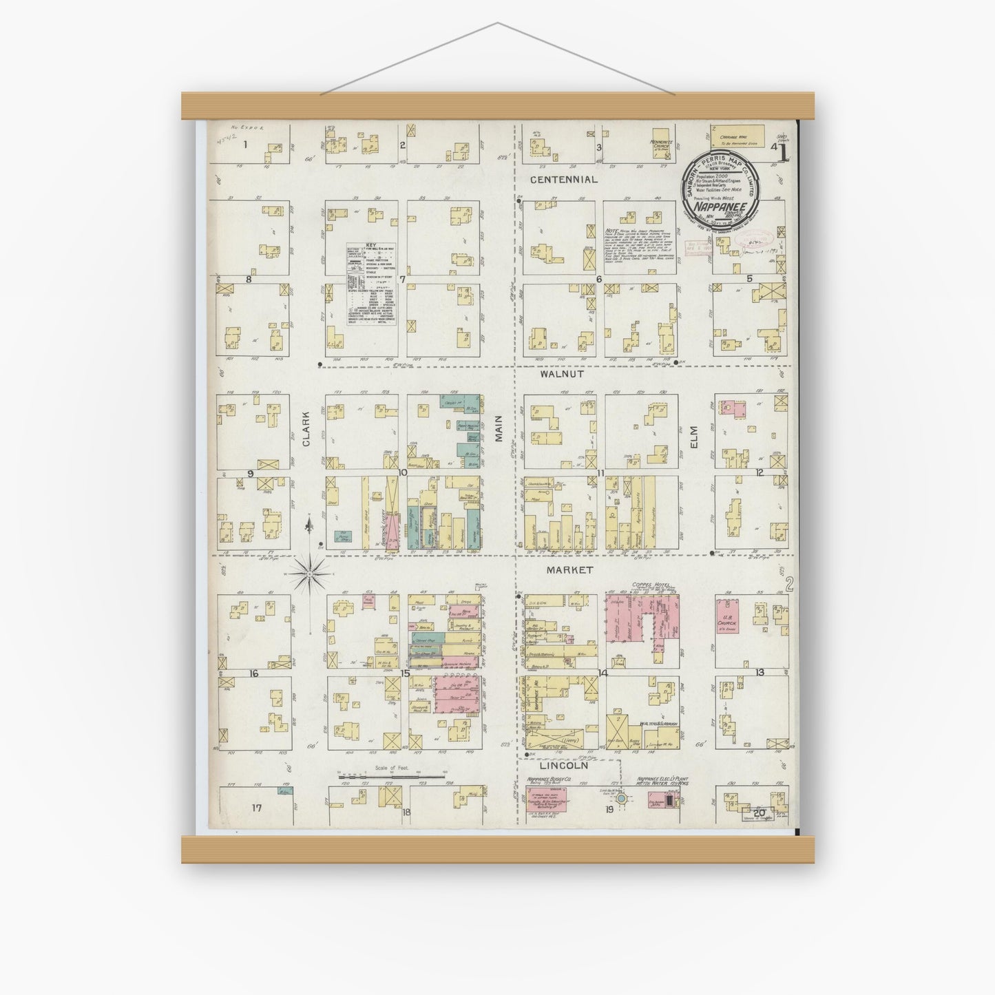 Old map wall art mockup — magnetic wood frame on white wall — Sanborn Fire Insurance Map from Nappanee, Elkhart County, Indiana (1892) - Complete Map Set