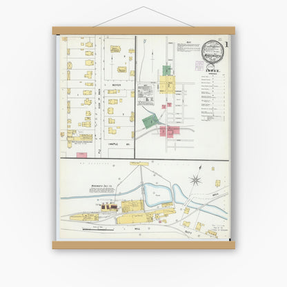 Old map wall art mockup — magnetic wood frame on white wall — Sanborn Fire Insurance Map from Wadsworth, Medina County, Ohio (1901) - Complete Map Set