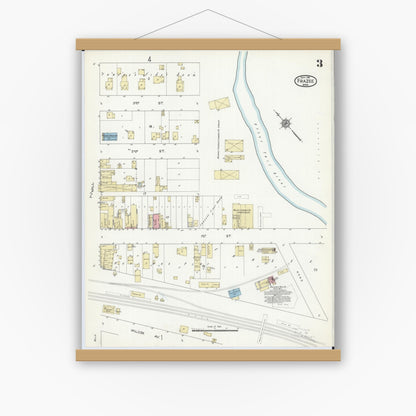 Old map wall art mockup — magnetic wood frame on white wall — Sanborn Fire Insurance Map from Frazee, Becker County, Minnesota (1914), Sheet #0003