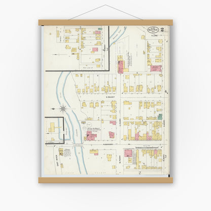 Old map wall art mockup — magnetic wood frame on white wall — Sanborn Fire Insurance Map from Bucyrus, Crawford County, Ohio (1903), Sheet #0002