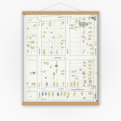 Old map wall art mockup — magnetic wood frame on white wall — Sanborn Fire Insurance Map from Traverse City, Grand Traverse County, Michigan (1920), Sheet #0004