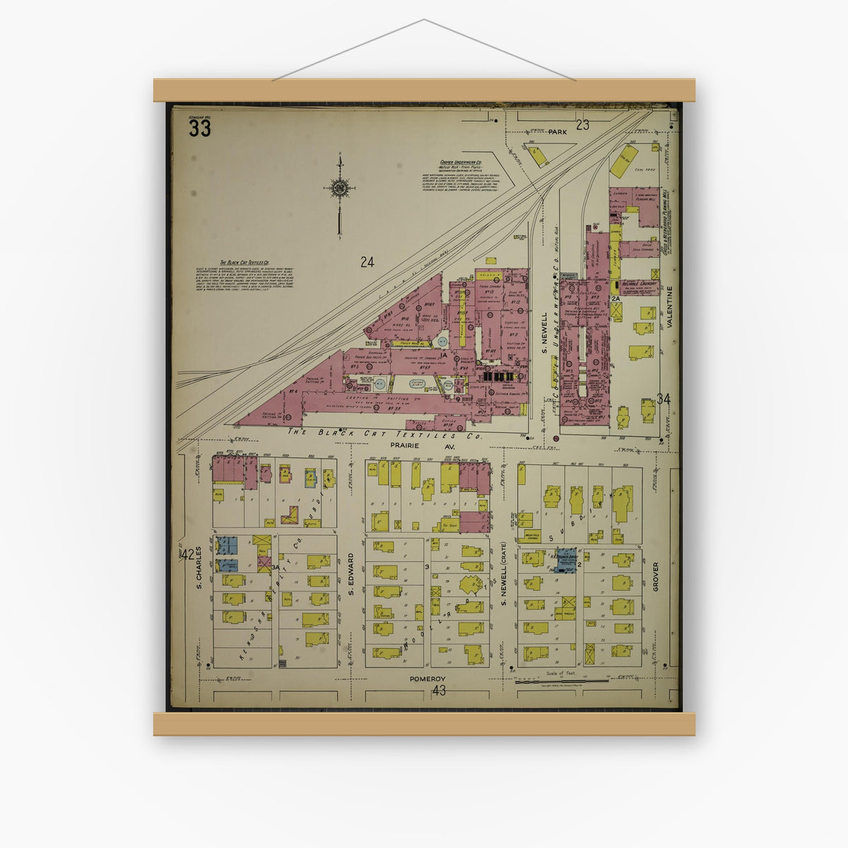 Old map wall art mockup — magnetic wood frame on white wall — Sanborn Fire Insurance Map from Kenosha, Kenosha County, Wisconsin. (1918), Sheet 37