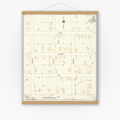 Old map wall art mockup — magnetic wood frame on white wall — Sanborn Fire Insurance Map from Waukon, Allamakee County, Iowa (1913), Sheet #0005