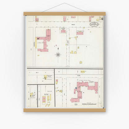 Old map wall art mockup — magnetic wood frame on white wall — Sanborn Fire Insurance Map from Teutopolis, Effingham County, Illinois (1898), Sheet #0002