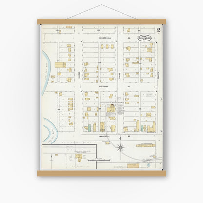 Old map wall art mockup — magnetic wood frame on white wall — Sanborn Fire Insurance Map from Breckenridge, Wilkin County, Minnesota (1898), Sheet #0002