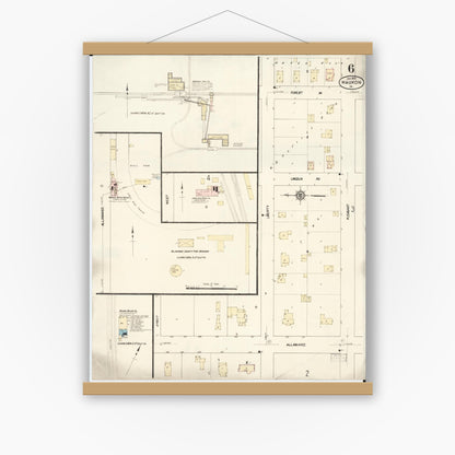 Old map wall art mockup — magnetic wood frame on white wall — Sanborn Fire Insurance Map from Waukon, Allamakee County, Iowa (1913), Sheet #0006