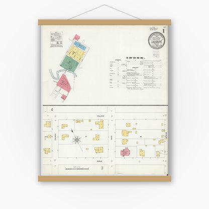 Old map wall art mockup — magnetic wood frame on white wall — Sanborn Fire Insurance Map from Louisburg, Franklin County, North Carolina (1904) - Complete Map Set