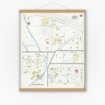 Old map wall art mockup — magnetic wood frame on white wall — Sanborn Fire Insurance Map from Anoka, Anoka County, Minnesota (1904), Sheet #0010