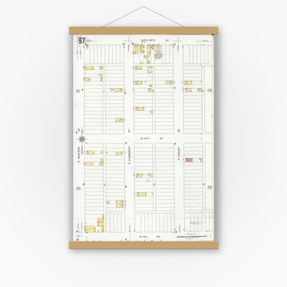 Old map wall art mockup — magnetic wood frame on white wall — Sanborn Fire Insurance Map from Chicago, Cook County, Illinois (1920), Sheet #0097