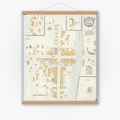 Old map wall art mockup — magnetic wood frame on white wall — Sanborn Fire Insurance Map from Corning, Perry County, Ohio (1900), Sheet #0001