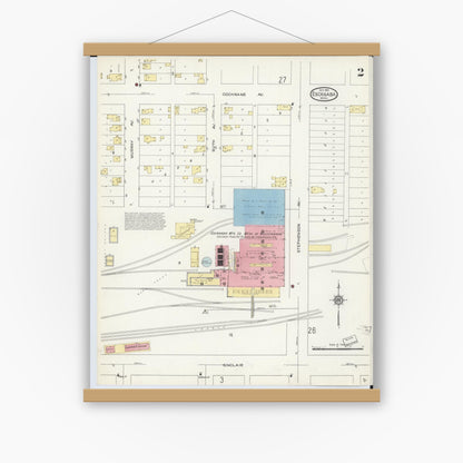 Old map wall art mockup — magnetic wood frame on white wall — Sanborn Fire Insurance Map from Escanaba, Delta County, Michigan (1913), Sheet #0002