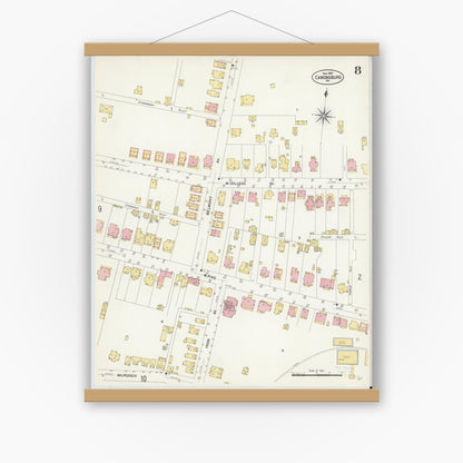 Old map wall art mockup — magnetic wood frame on white wall — Sanborn Fire Insurance Map from Canonsburg, Washington County, Pennsylvania (1907), Sheet #0008