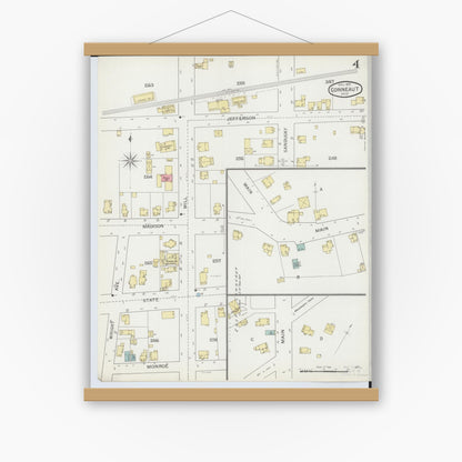 Old map wall art mockup — magnetic wood frame on white wall — Sanborn Fire Insurance Map from Conneaut, Ashtabula County, Ohio (1893), Sheet #0004