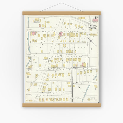 Old map wall art mockup — magnetic wood frame on white wall — Sanborn Fire Insurance Map from Coraopolis, Allegheny County, Pennsylvania (1911), Sheet #0010