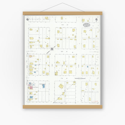 Old map wall art mockup — magnetic wood frame on white wall — Sanborn Fire Insurance Map from Perham, Otter Tail County, Minnesota (1929), Sheet #0006