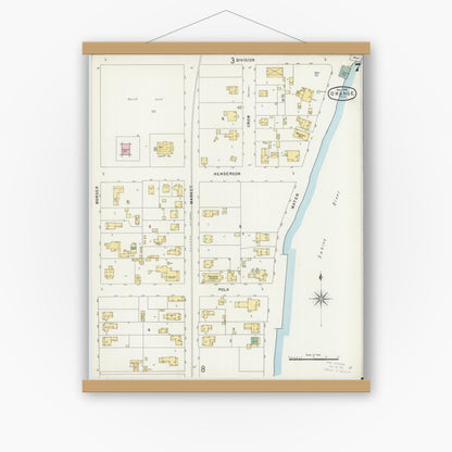 Old map wall art mockup — magnetic wood frame on white wall — Sanborn Fire Insurance Map from Orange, Orange County, Texas (1896), Sheet #0007