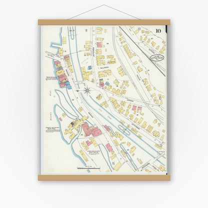 Old map wall art mockup — magnetic wood frame on white wall — Sanborn Fire Insurance Map from Little Falls, Herkimer County, New York (1906), Sheet #0010