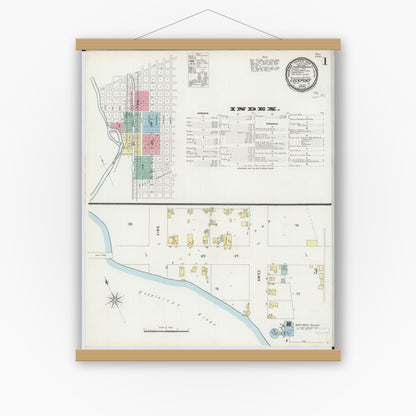 Old map wall art mockup — magnetic wood frame on white wall — Sanborn Fire Insurance Map from Lockport, Will County, Illinois (1897), Sheet #0001