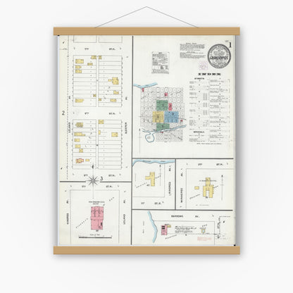 Old map wall art mockup — magnetic wood frame on white wall — Sanborn Fire Insurance Map from Grand Rapids, Itasca County, Minnesota (1904), Sheet #0001