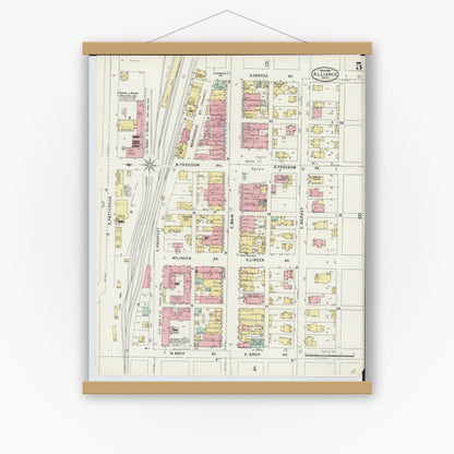 Old map wall art mockup — magnetic wood frame on white wall — Sanborn Fire Insurance Map from Alliance, Stark County, Ohio (1898), Sheet #0005