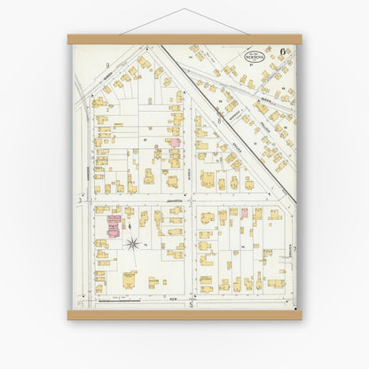 Old map wall art mockup — magnetic wood frame on white wall — Sanborn Fire Insurance Map from New Bern, Craven County, North Carolina (1904), Sheet #0006
