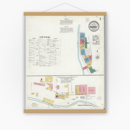 Old map wall art mockup — magnetic wood frame on white wall — Sanborn Fire Insurance Map from Ambridge, Beaver County, Pennsylvania (1905), Sheet #0001