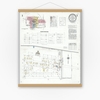 Old map wall art mockup — magnetic wood frame on white wall — Sanborn Fire Insurance Map from Saint Paris, Champaign County, Ohio (1948) - Complete Map Set