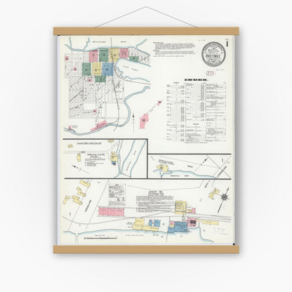 Old map wall art mockup — magnetic wood frame on white wall — Sanborn Fire Insurance Map from Hastings, Dakota County, Minnesota (1910), Sheet #0001