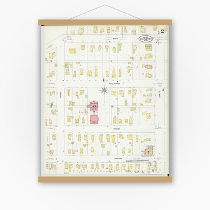 Old map wall art mockup — magnetic wood frame on white wall — Sanborn Fire Insurance Map from Charlevoix, Charlevoix County, Michigan (1907), Sheet #0002