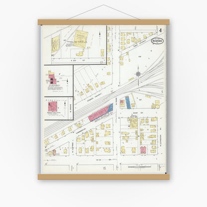 Old map wall art mockup — magnetic wood frame on white wall — Sanborn Fire Insurance Map from Kewanee, Henry County, Illinois (1918), Sheet #0004